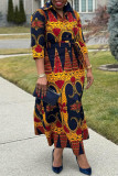 Flerfärgad Casual Daily Elegant blandat tryck med bälte utskrift Kontrast skjorta krage klänningar