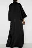 Robe longue noire élégante en patchwork uni à col roulé