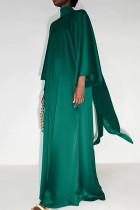 Grüne, elegante, solide Patchwork-Kleider mit halbem Rollkragen und langem Kleid