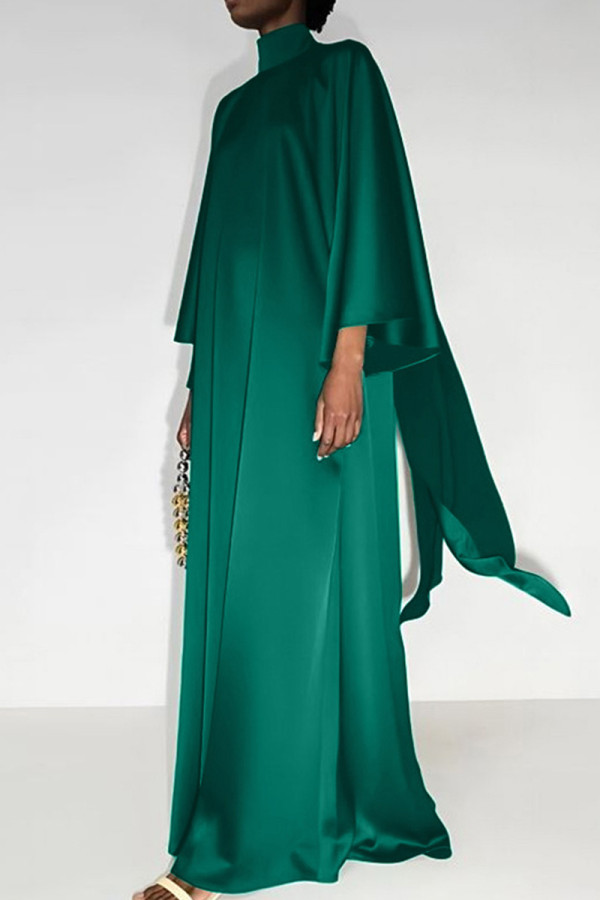 Robe longue à col roulé et demi-col roulé, élégante, couleur unie, vert
