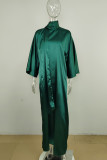 Robe longue à col roulé et demi-col roulé, élégante, couleur unie, vert