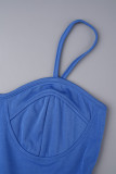 Королевский синий Повседневная однотонная базовая рубашка с отложным воротником и длинными рукавами из двух частей