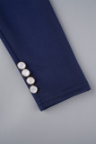 Diepblauwe casual elegante effen patchwork turndown kraag A-lijn jurken