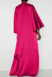 Rozerode elegante effen patchwork halve col lange jurk jurken