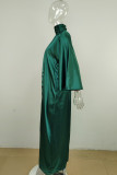 Groene elegante effen patchwork halve col lange jurk jurken