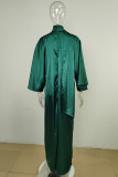 Robe longue à col roulé et demi-col roulé, kaki, élégante, couleur unie, patchwork