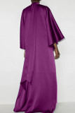 Paarse elegante effen patchwork halve col lange jurk jurken