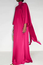 Розово-красные элегантные однотонные лоскутные длинные платья с высоким воротником и половиной водолазки