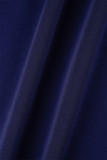 Темно-синие повседневные элегантные однотонные лоскутные платья трапециевидной формы с отложным воротником