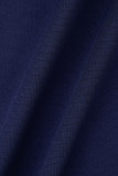 Robes de jupe crayon à col rond pliable en Patchwork solide élégant bleu profond