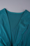 Robe longue verte sexy en patchwork uni à ouverture haute et col en V