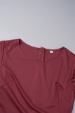 Robes jupe enveloppée à col rond et fermeture éclair fendue en Patchwork solide rouge élégante