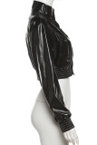 Schwarze Street Solid Patchwork-Rollkragenoberbekleidung mit Taschenschnalle