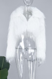 Capispalla con collo in cardigan in pelliccia patchwork solido sexy albicocca