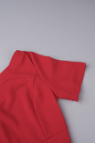 Rote, elegante, solide Patchwork-Kleider in A-Linie mit plissiertem, asymmetrischem Kragen