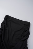 Noir Sexy solide Patchwork cordon de serrage pli sans bretelles sans manches deux pièces
