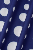 ネイビーブルーのエレガントな幾何学的なパッチワークジッパーOネックAラインドレス