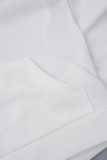 Weiße, lässige, solide Patchwork-Oberteile mit Kordelzug, Taschenkreuzgurten und Kapuzenkragen