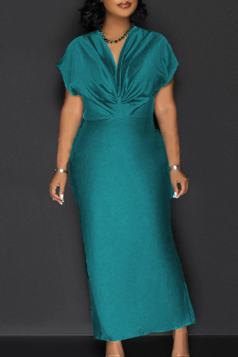 Green Sexy Solid Patchwork High Opening V Neck Long Dress Dresses