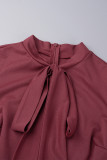 赤いエレガントな固体包帯パッチワーク ポケット ボウ O ネック ロング ドレス ドレス