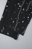 Zwarte elegante hete boren uitgeholde skinny jumpsuits met o-hals en patchwork