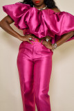 Розово-красный уличный однотонный лоскутный карман с открытыми плечами и половиной рукава, два предмета