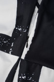 Schwarzer, eleganter Bandage-Patchwork-Jumpsuit mit V-Ausschnitt und Übergröße