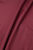 Bordeauxrode elegante effen patchwork split-rits O-hals gewikkelde rokjurken