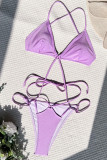 Maillots de bain patchwork à bandage solide Purple Sportswear (avec rembourrage)