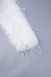 Абрикосовый сексуальный однотонный лоскутный меховой кардиган с воротником, верхняя одежда