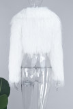 Capispalla con collo in cardigan in pelliccia patchwork solido sexy albicocca