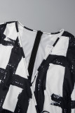 Zwarte elegante print bandage patchwork V-hals grote maten jumpsuits