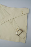 Khaki Street Solid Patchwork Regular Taille basse Bas de couleur unie conventionnels