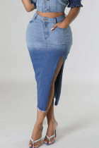 Blue Street Постепенно меняющиеся лоскутные карманные пуговицы с высокой застежкой-молнией и средней талией Обычные джинсовые юбки