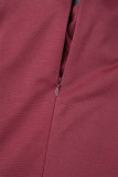 Robe longue rouge élégante à bandes, Patchwork, poche avec nœud, col rond