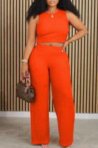 Tangerine Casual Solid Patchwork O Neck Sleeveless Two Pieces Tank Crop Tops And Pants Sets