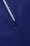 Marineblaue elegante geometrische Patchwork-Reißverschluss-O-Ausschnitt-Kleider in A-Linie