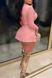 Pink Sexy Casual Solid Patchwork See-through Slit Square Collar Long Sleeve Two Pieces