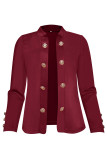 Burgundy Casual Solid Buttons Turn-back Collar Outerwear