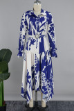 Aprikosen-elegantes Print-Patchwork mit Gürtel, Umlegekragen, unregelmäßiges Kleid