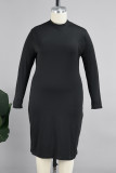 Célébrités noires solide patchwork col rond jupe enveloppée robes de grande taille