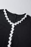 Svarta kändisar Solid Lace Patchwork Slit V-hals Pencil Skirt Plus Size Klänningar