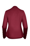 Burgundy Casual Solid Buttons Turn-back Collar Outerwear