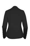 Black Casual Solid Buttons Turn-back Collar Outerwear