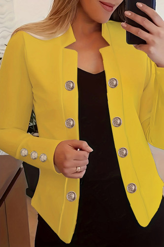 Ropa de abrigo casual botones sólidos cuello vuelto amarillo