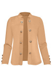 Khaki Casual Solid Buttons Turn-back Collar Outerwear