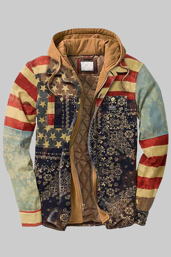 Prendas de abrigo con cuello vuelto y patchwork con estampado informal de moda multicolor