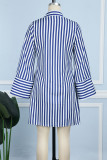Black Casual Striped Print Patchwork Turndown Collar Long Sleeve Mini Shirt Dresses
