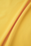 Amarelo elegante sólido bandagem patchwork decote em V vestidos linha A