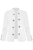 White Casual Solid Buttons Turn-back Collar Outerwear